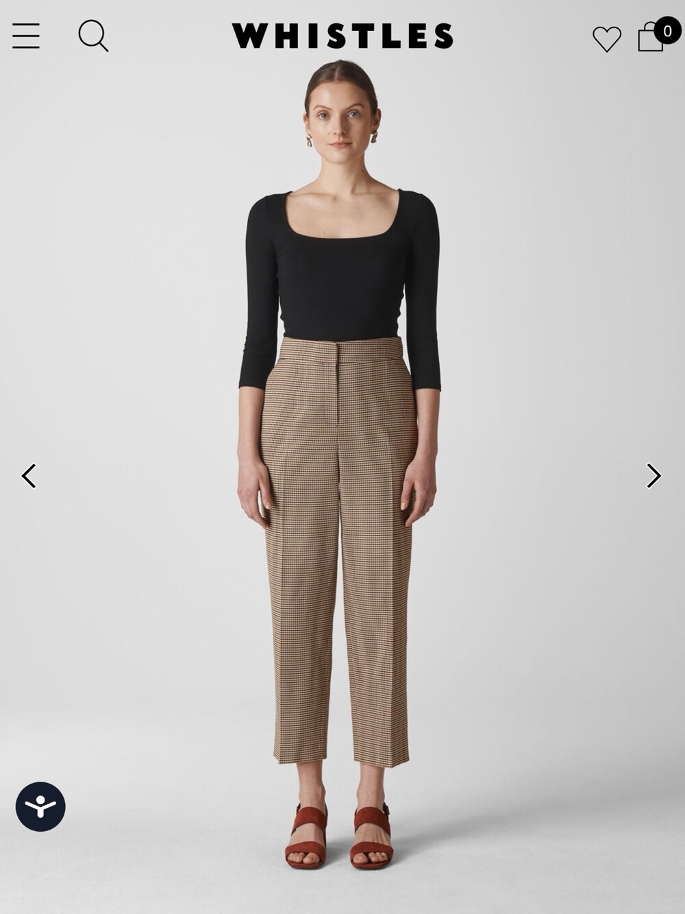 Whistles High-Waist Cropped Tailored Trousers in Brown Check
